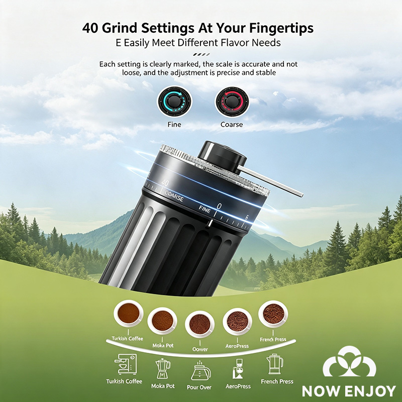 NOW ENJOY Manual Coffee Grinde - Burr Hand Grinder recension och pris