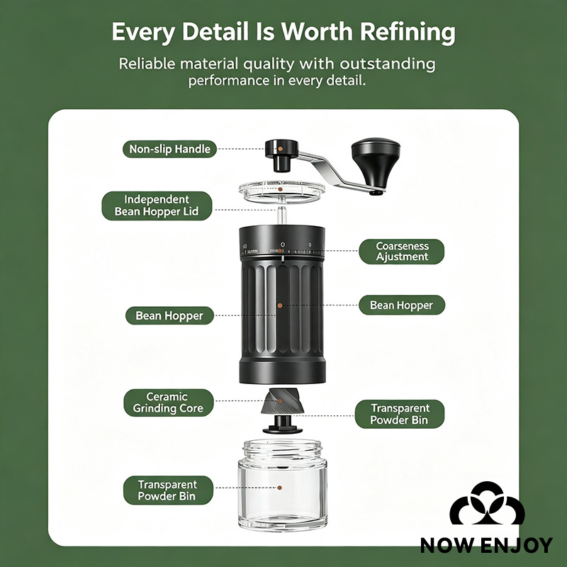 NOW ENJOY Manual Coffee Grinde - Burr Hand Grinder recension och pris