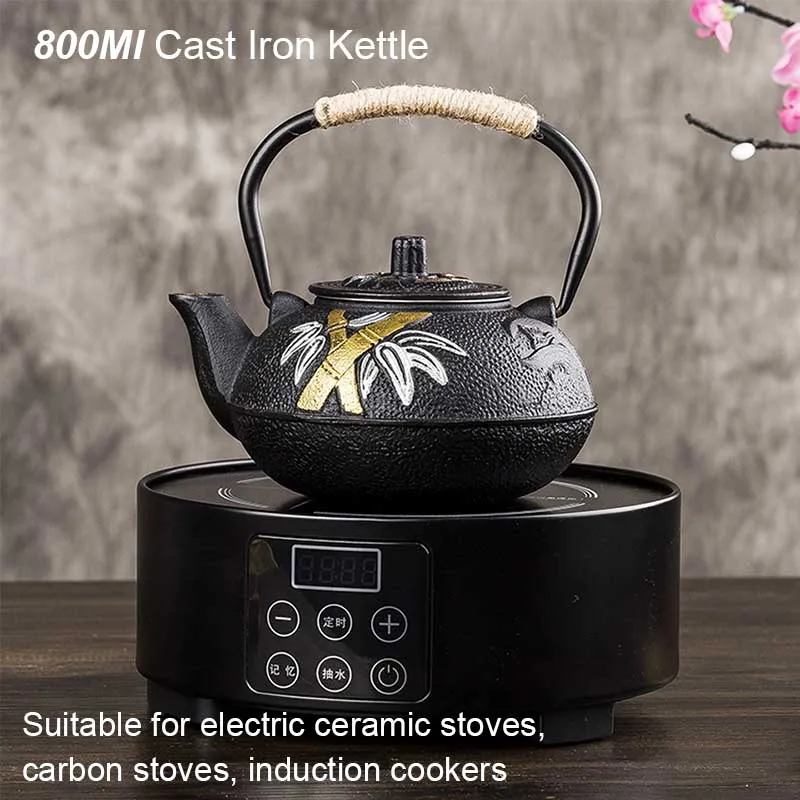 800ML Plum and Bamboo Painted  - Cast Iron Teapot recension och pris