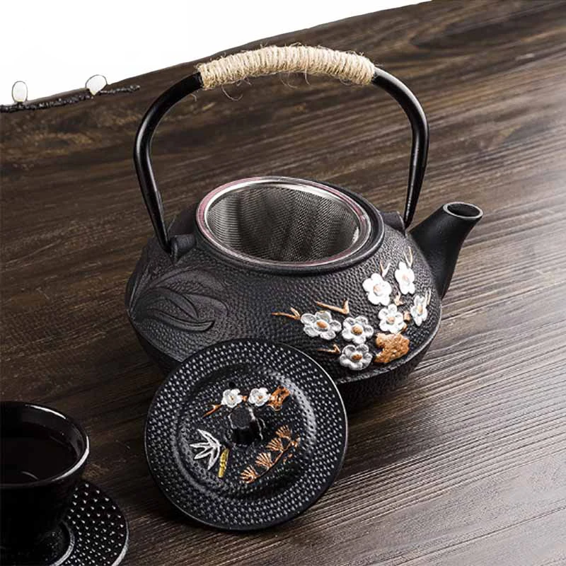 800ML Plum and Bamboo Painted  - Cast Iron Teapot recension och pris