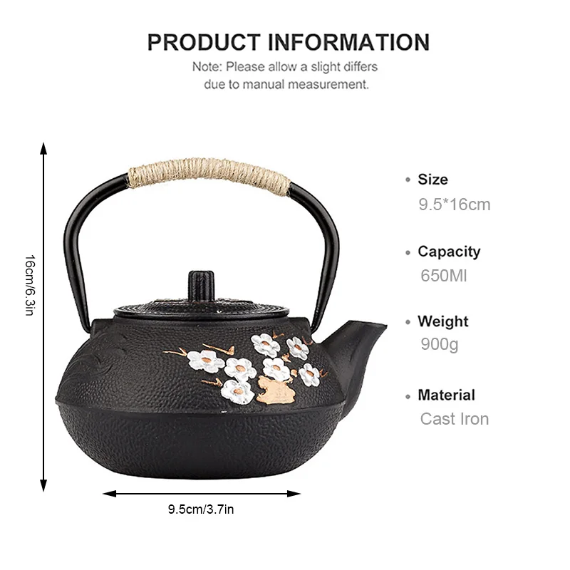 800ML Plum and Bamboo Painted  - Cast Iron Teapot recension och pris