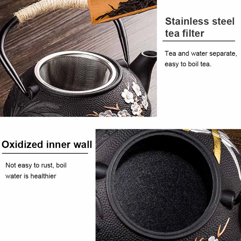 800ML Plum and Bamboo Painted  - Cast Iron Teapot recension och pris