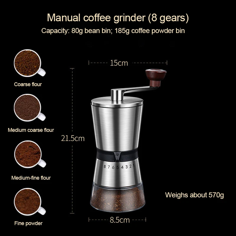 8 Adjustable Manual Coffee Gri - Burr Hand Grinder recension och pris