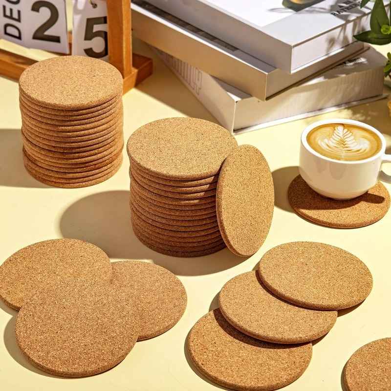 Natural Wooden Round Cork Coas - Coffee And Tea Bar recension och pris
