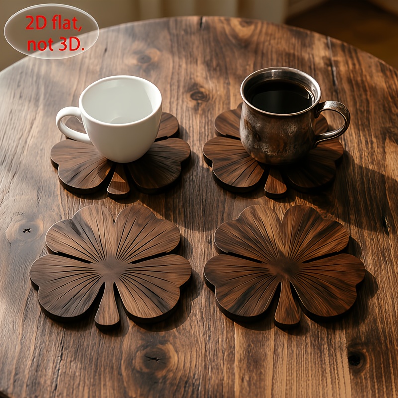 4Pcs 2D Flat Clover Wooden Coa - Coffee Tea Games recension och pris