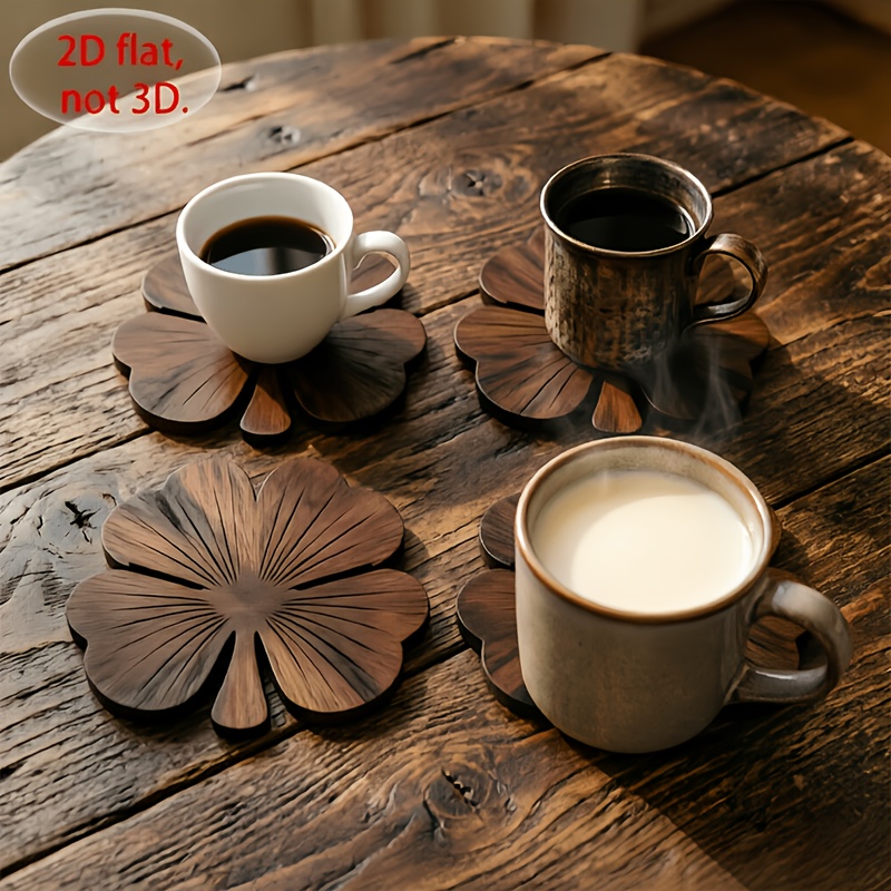 4Pcs 2D Flat Clover Wooden Coa - Coffee Tea Games recension och pris