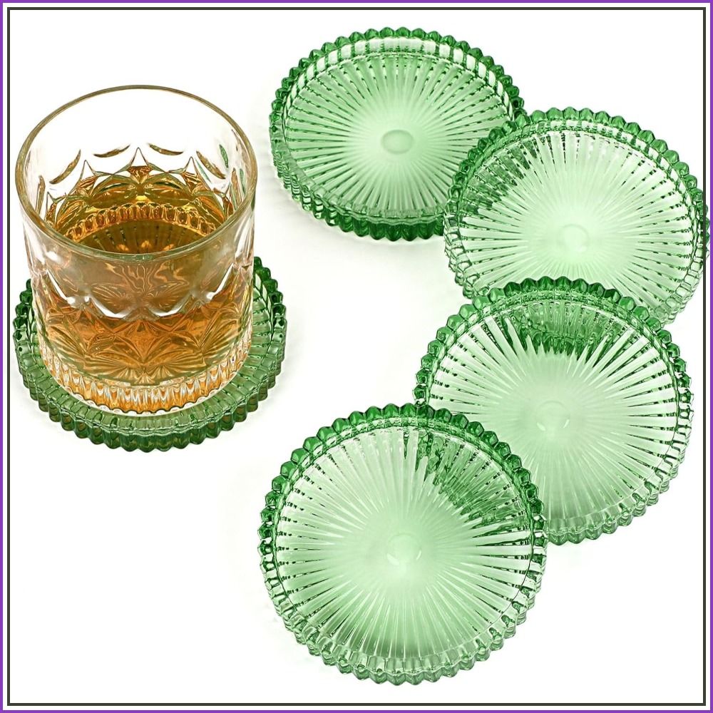 Modern Clear Glass Coaster Set - Coffee Tea Images recension och pris