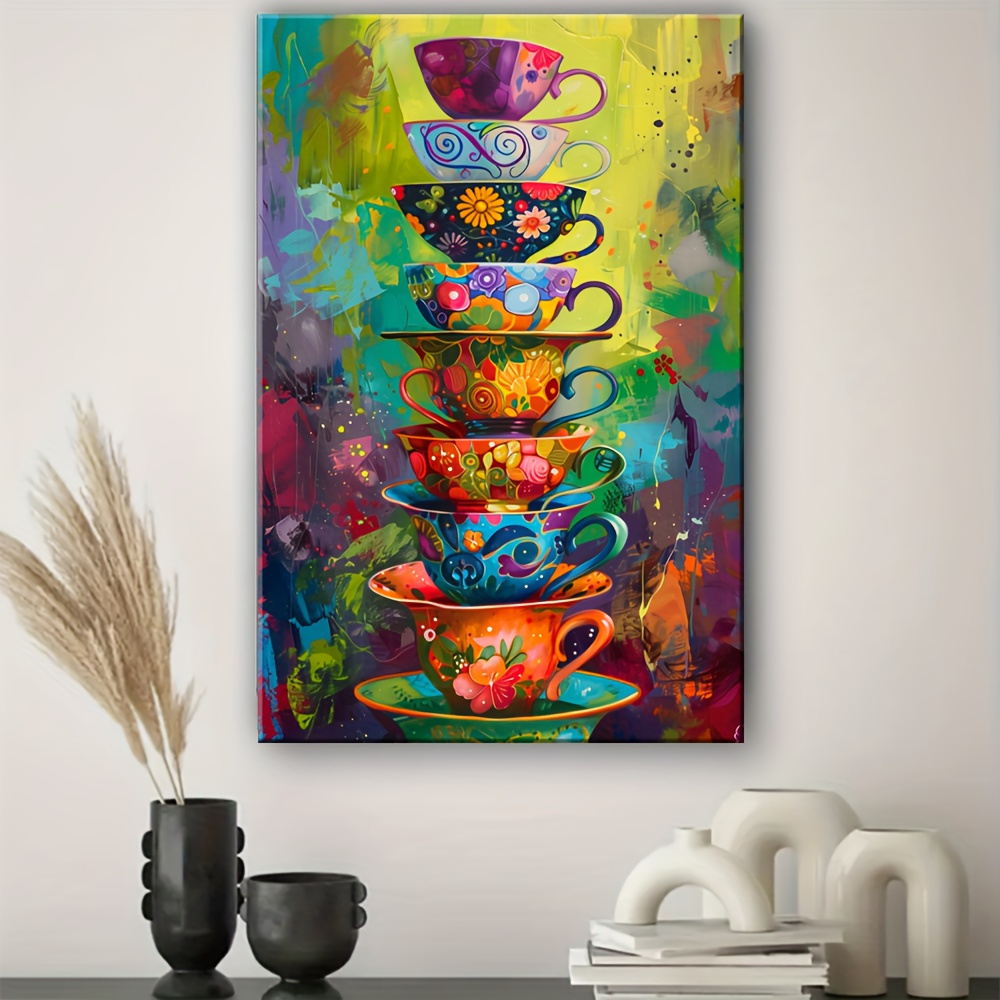 Colorful Stacked Teacups Poste - Mug Tea Coffee recension och pris