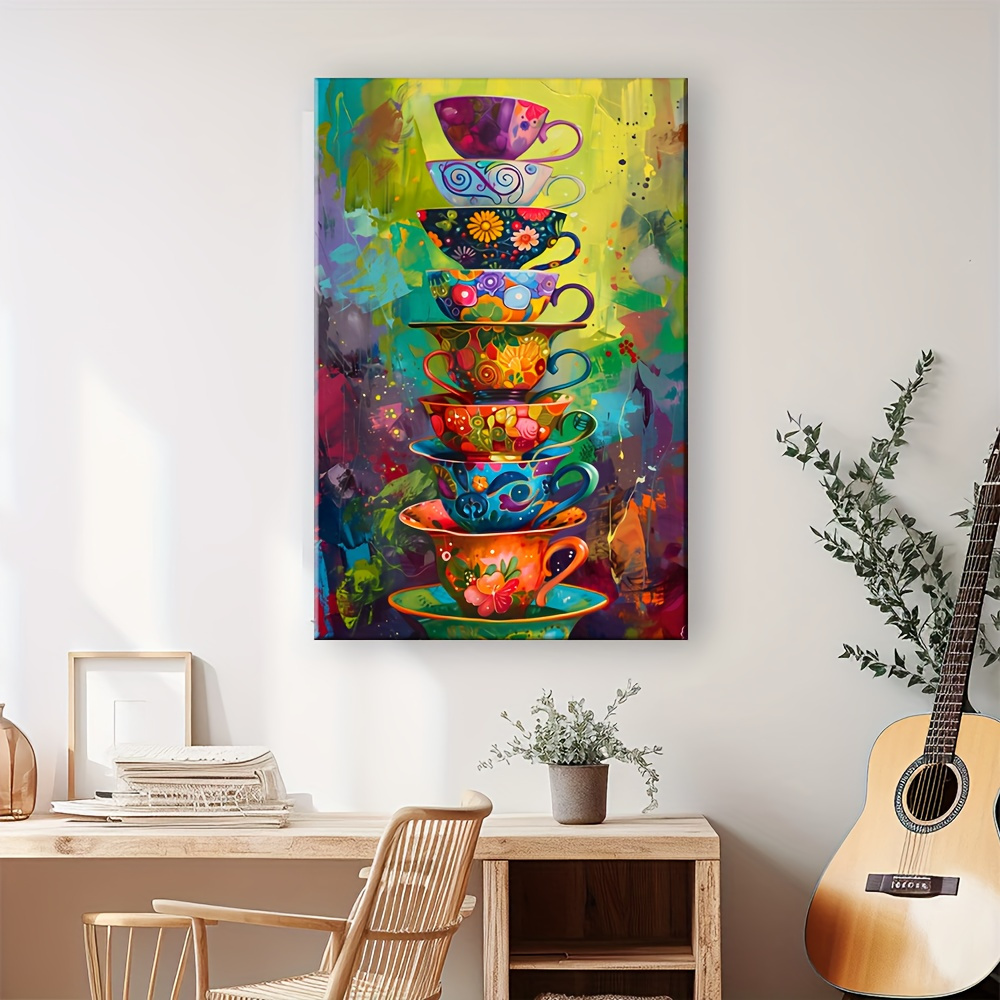 Colorful Stacked Teacups Poste - Mug Tea Coffee recension och pris