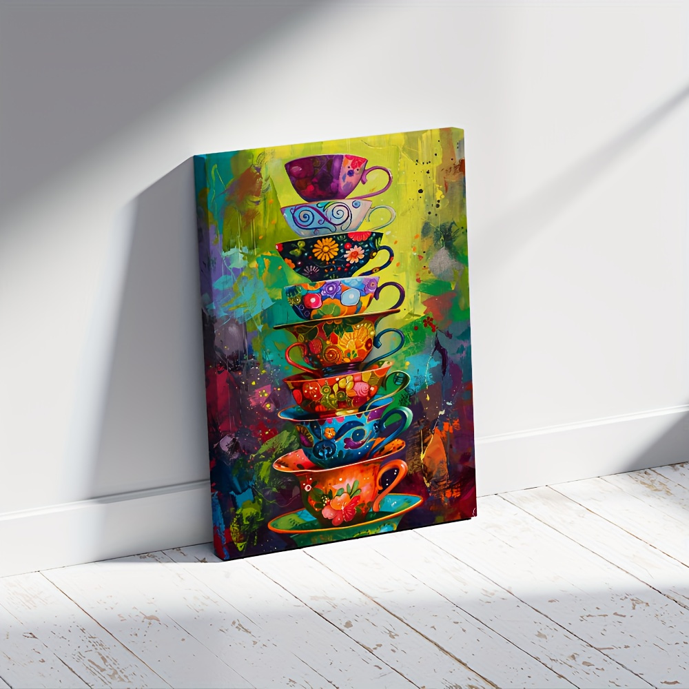 Colorful Stacked Teacups Poste - Mug Tea Coffee recension och pris