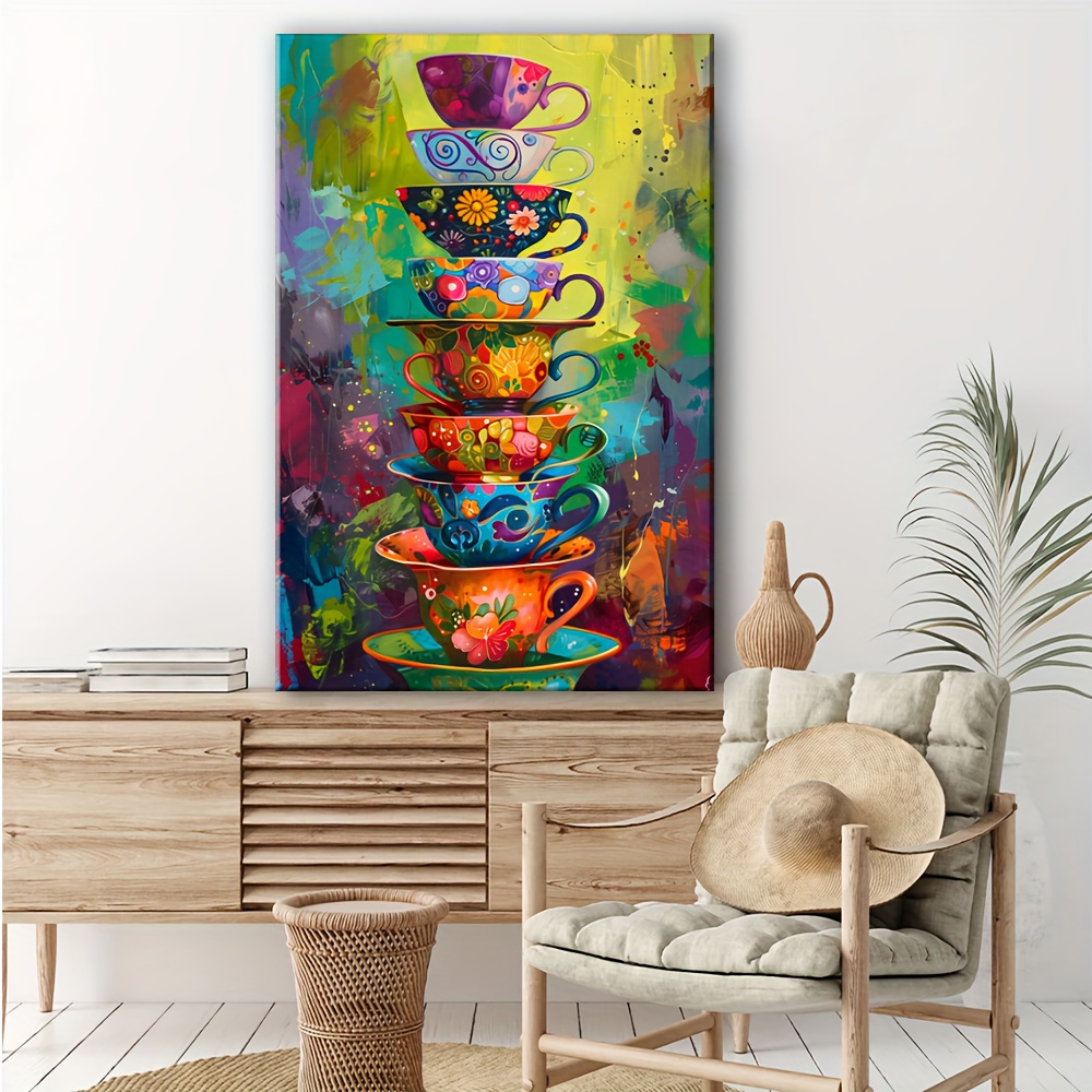 Colorful Stacked Teacups Poste - Mug Tea Coffee recension och pris