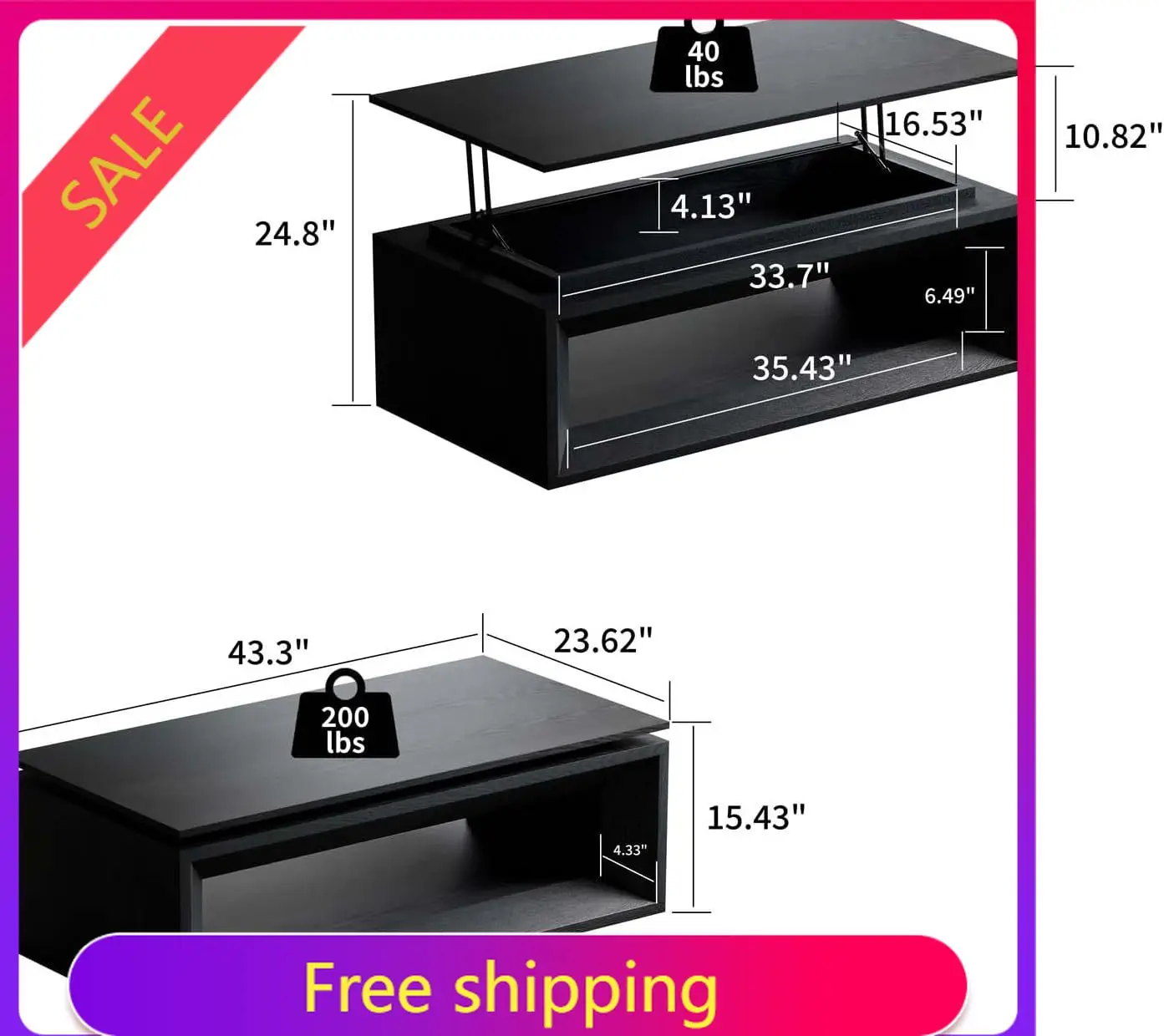 43.3'' Rectangle Lift Top Coff - Coffee Or Tea Please recension och pris